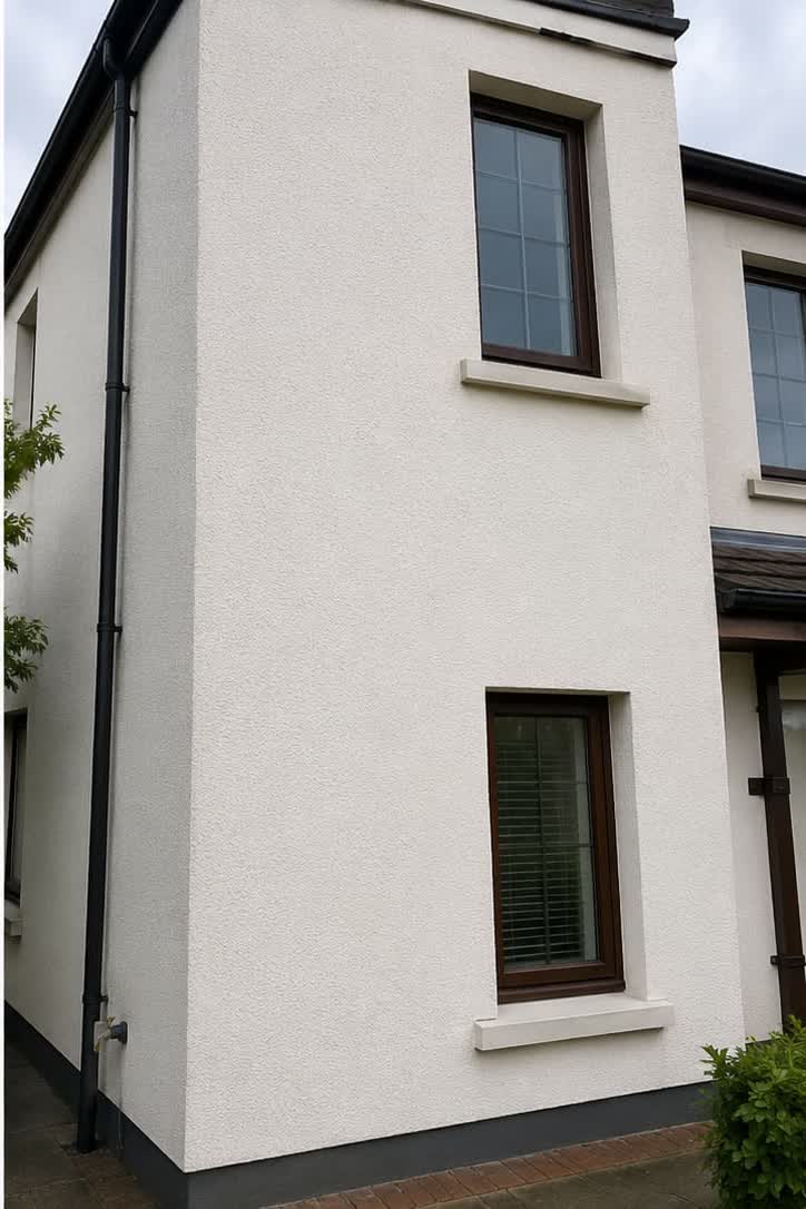 The same rendered wall clean and uniform after soft washing