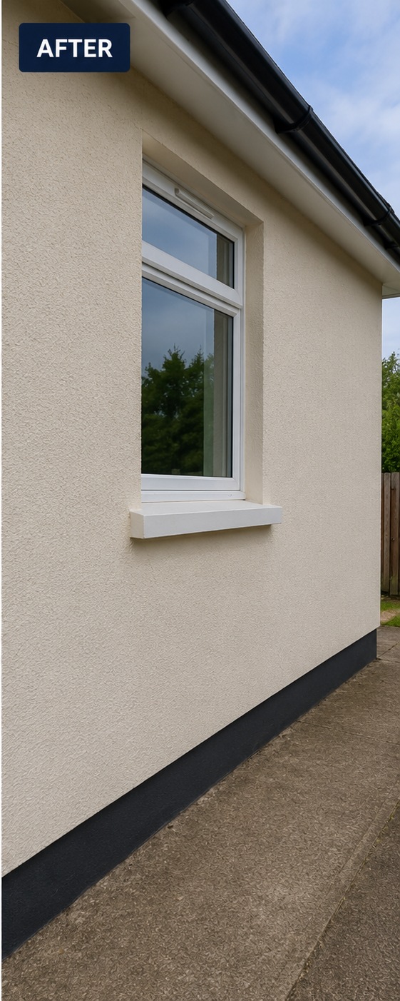 The same rendered side wall clean and even in colour after soft washing, Wilmslow