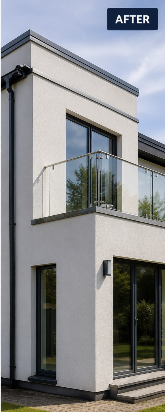 The same modern rendered elevation restored to a clean white finish, Wilmslow