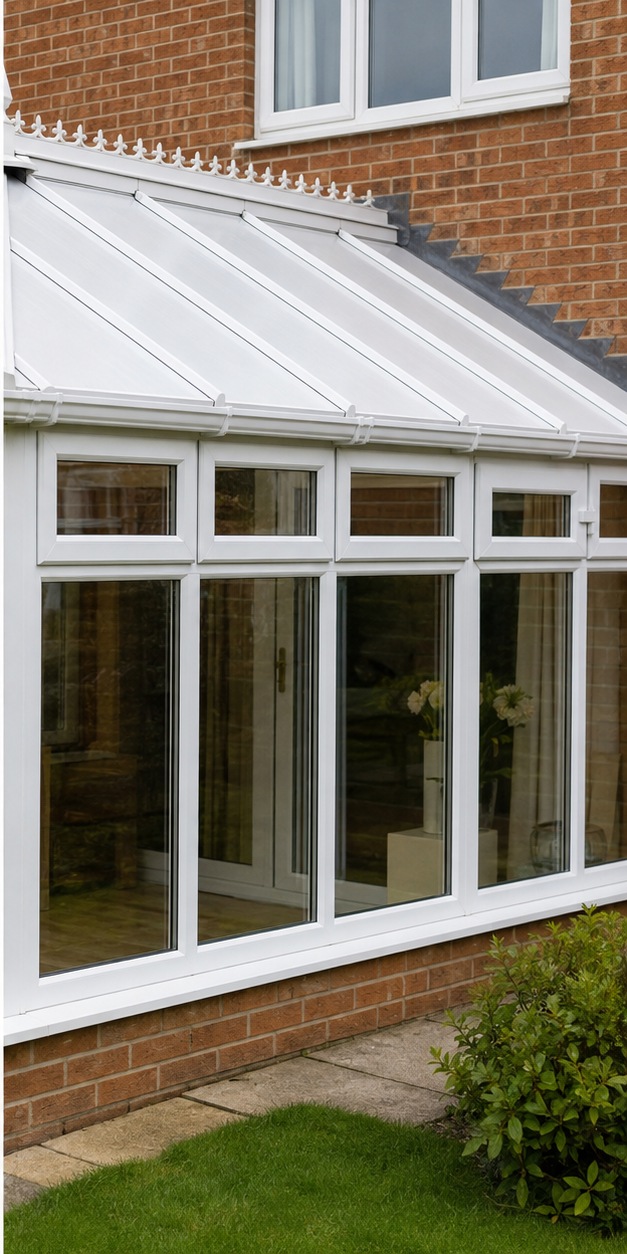 The same conservatory roof and frames clean and bright after cleaning